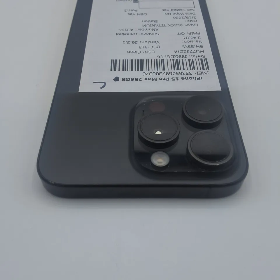 UNBOXED APPLE IPHONE 15 PRO MAX 256GB IN BLACK TITANIUM - A3106