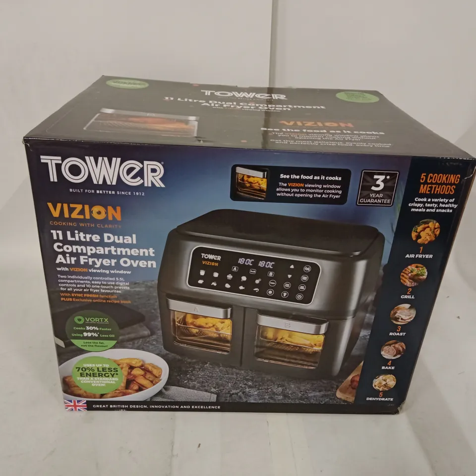 TOWER VIZON 11 LITRE DUAL COMPARTMENT AIR FRYER OVEN (T17102) – BOXED