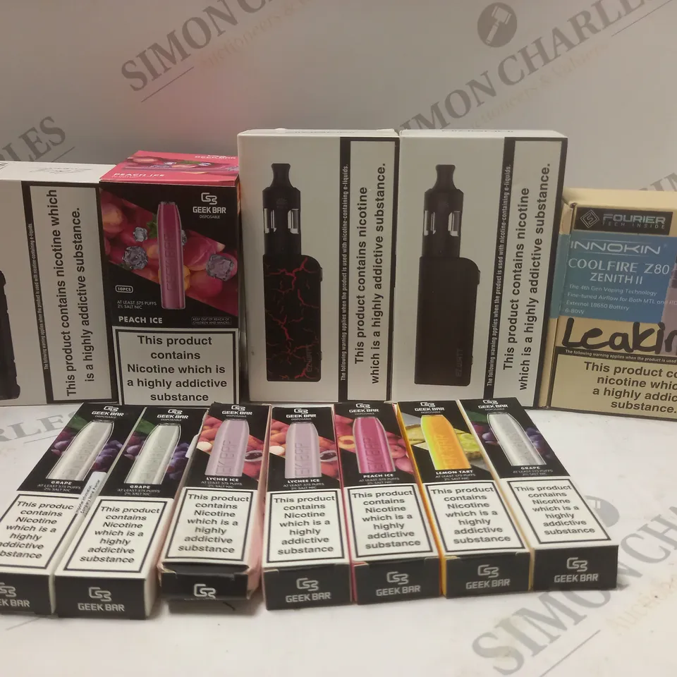 BOX OF APPROX 12 ASSORTED E-CIGARETTES AND DISPOSABLE VAPES 