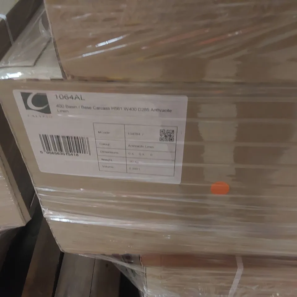 PALLET CONTAINING A LARGE QUANTITY OF ASSORTED BRAND NEW BATHROOM FURNITURE ITEMS INCLUDING: CALYPSO BASE CARCASSES