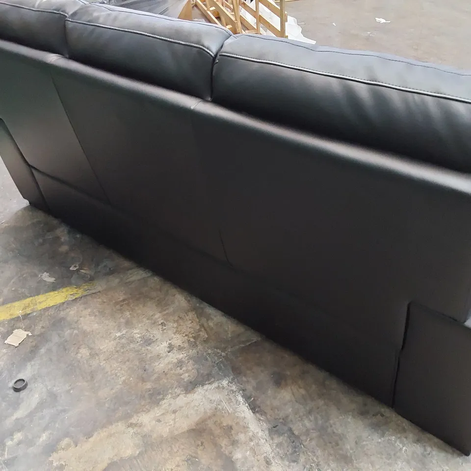 DESIGNER FIXED THREE SEATER SOFA BLACK LEATHER