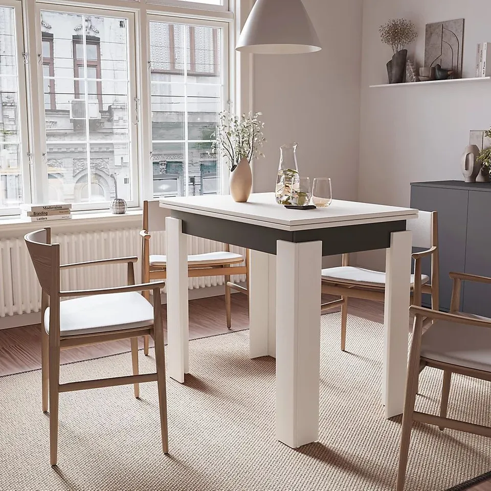 BOXED DINING TABLE SHEFA LINE FAMILY 90-120 WHITE - ANTHRACITE