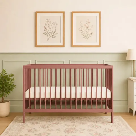 BOXED MOKEE MINI COT BED - DUSTY ROSE (120X60) SOLID BEECHWOOD