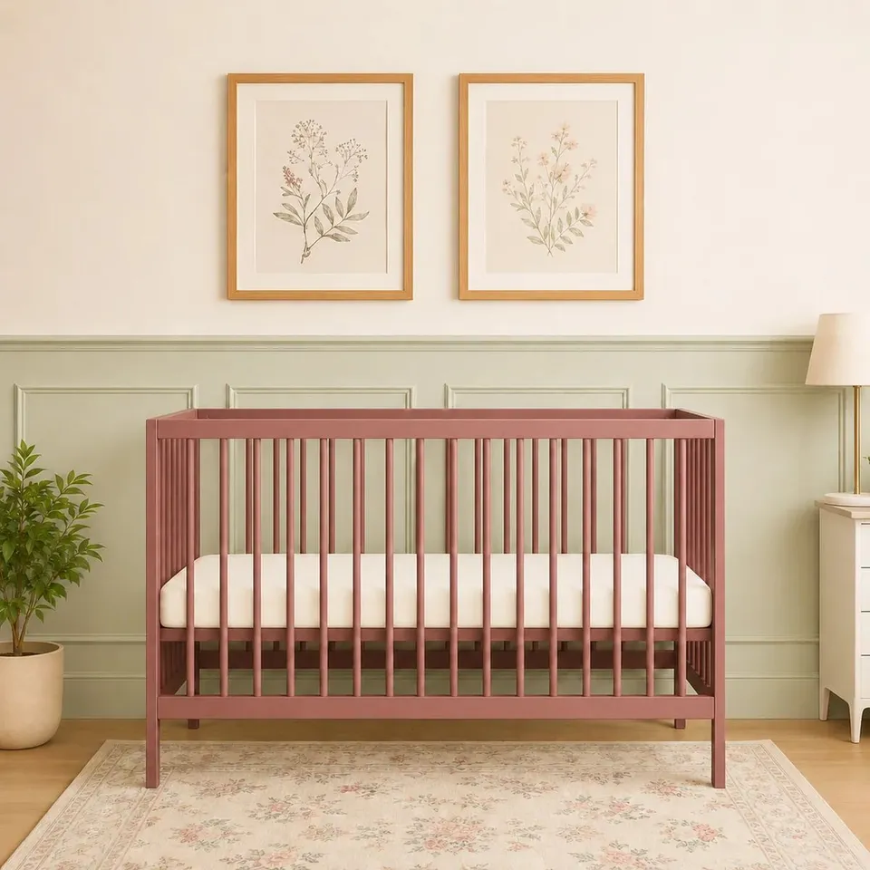 BOXED MOKEE MINI COT BED - DUSTY ROSE (120X60) SOLID BEECHWOOD