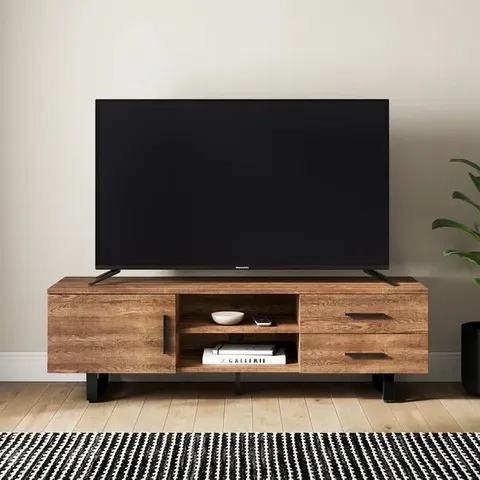 BOXED FREDDIE TV UNIT OAK EFFECT FOR TVS UP TO 60" - RUSTIC (1 BOX)