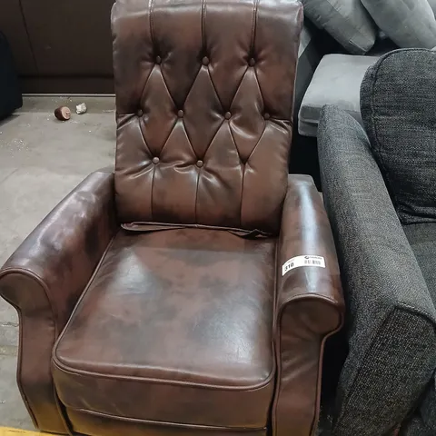 DESIGNER BROWN LEATHER EFFECT BUTTON BACK ARM CHAIR