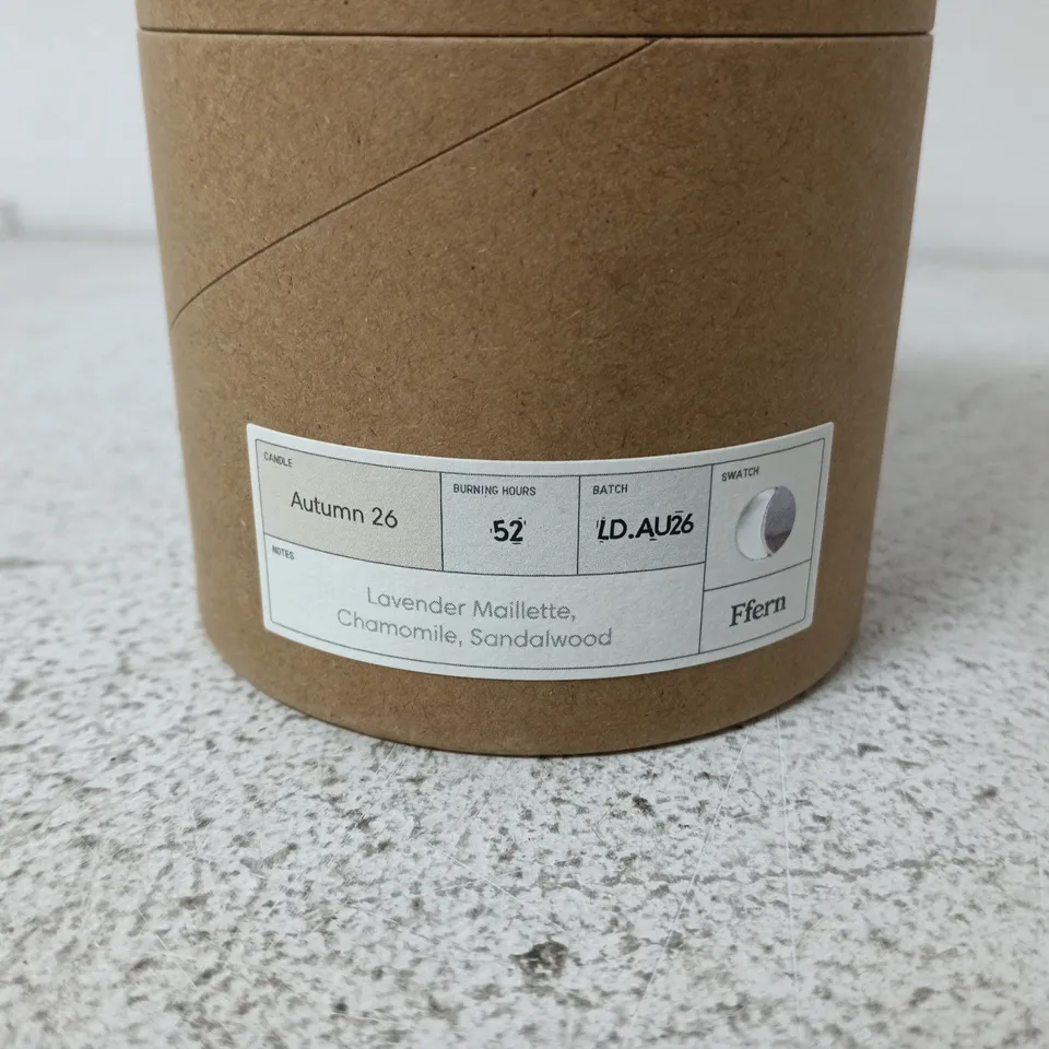BOXED FFERN SCENTED CANDLE – LAVENDER MAILLETTE, CHAMOMILE & SANDALWOOD (AUTUMN 26) (250G)