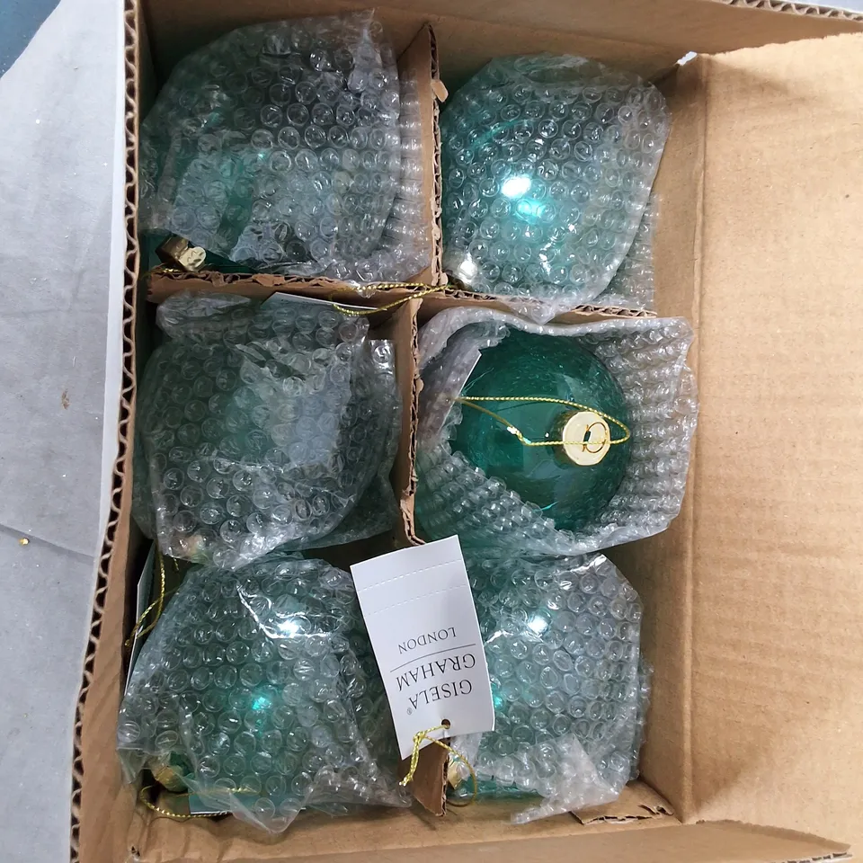 SET OF 6 GISELA GRAHAM CLEAR GREEN BAUBLES