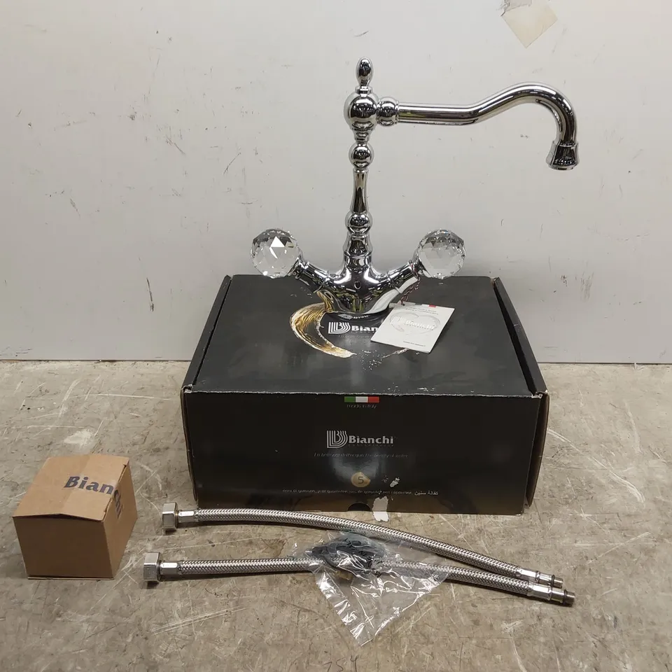 BOXED BIANCHI SINGLE HOLE WASH BASIN MIXER WITH SWIVEL SPOUT AND AUTOMATIC POP-UP WASTE
