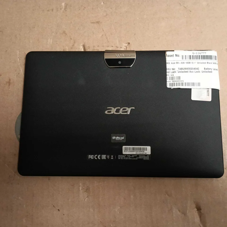 UNBOXED ACER B3-A30 TABLET – 16GB, 10.1 INCH, BLACK, WI‑FI UNLOCKED