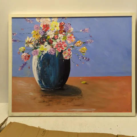 FRAMED FLORAL STILL LIFE PAINTING β BOUQUET IN BLUE VASE (JW SIGNATURE)