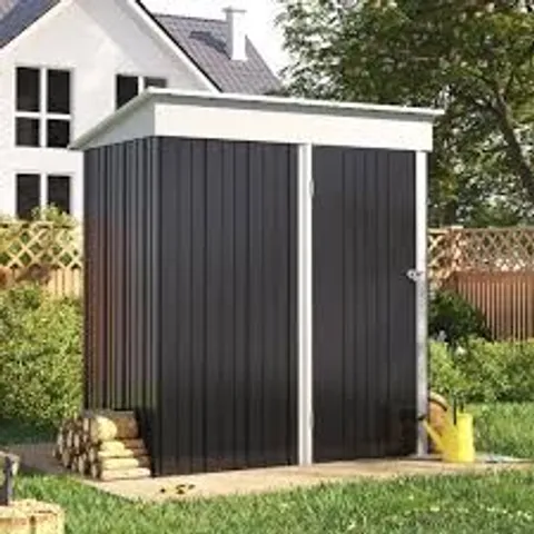 BOXED 3x5ft OUTDOOR METAL GARDEN STORAGE SHED WITH SHELVES - BLACK (1 BOX)