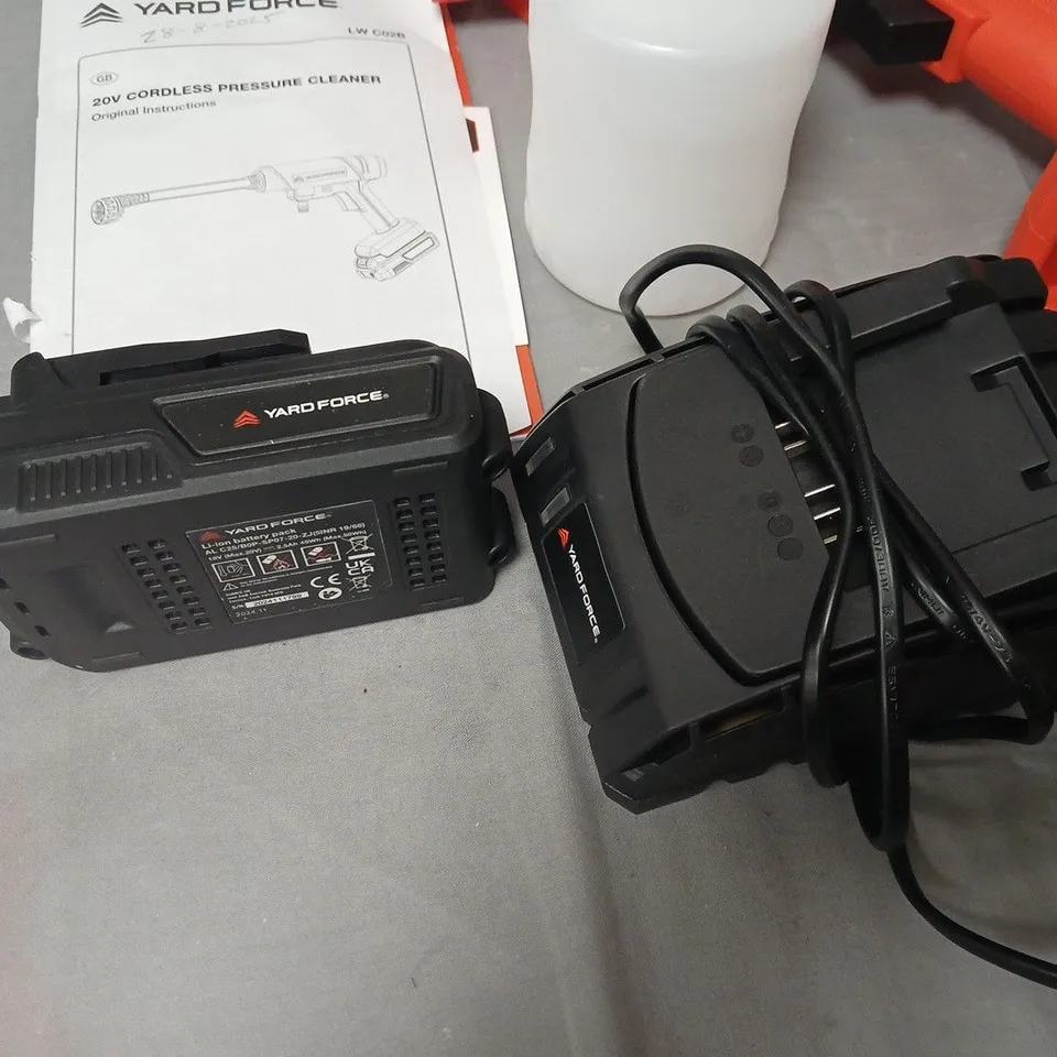 YARD FORCE 20V CORDLESS PRESSURE CLEANER – BATTERY & CHARGER INCLUDED