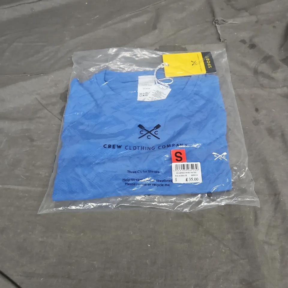 CREW CLOTHING COMPANY SEAMFREE SPORT SHORT SLEEVE TEE IN PALACE BLUE SIZE S