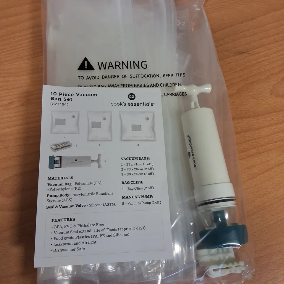 LOT OF 24 10-PIECE BOXES OF COOKS'S ESSENTIALS VACUUM BAG SETS