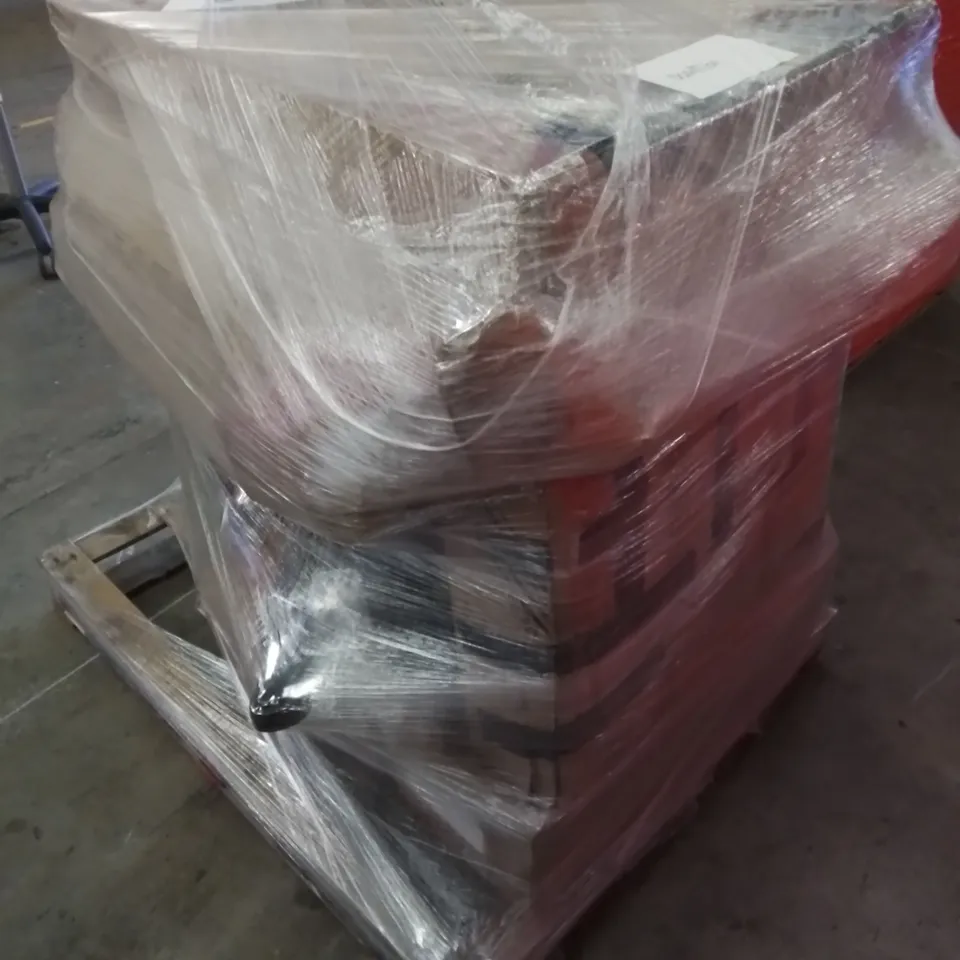 PALLET CONTAINING ASSORTED HOUSEHOLD & HOME IMPROVEMENT PRODUCTS. INCLUDES GAMING CHAIR, DINING CHAIRS AND OTHER BOXED FURNITURE ETC