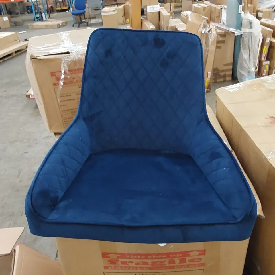 BOXED HAMPTON DINING CHAIR IN ROYAL BLUE VELVET WITH BLACK LEGS - SET OF 2