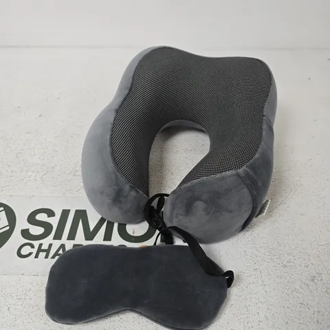 GREY TRAVEL NECK PILLOW WITH EYE MASK