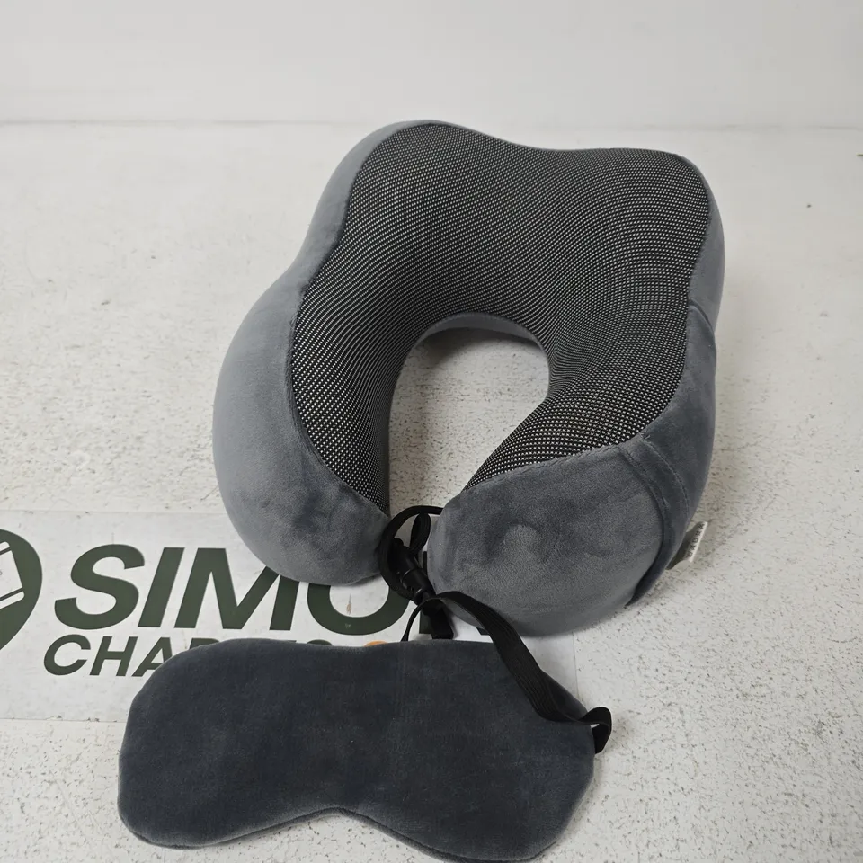 GREY TRAVEL NECK PILLOW WITH EYE MASK