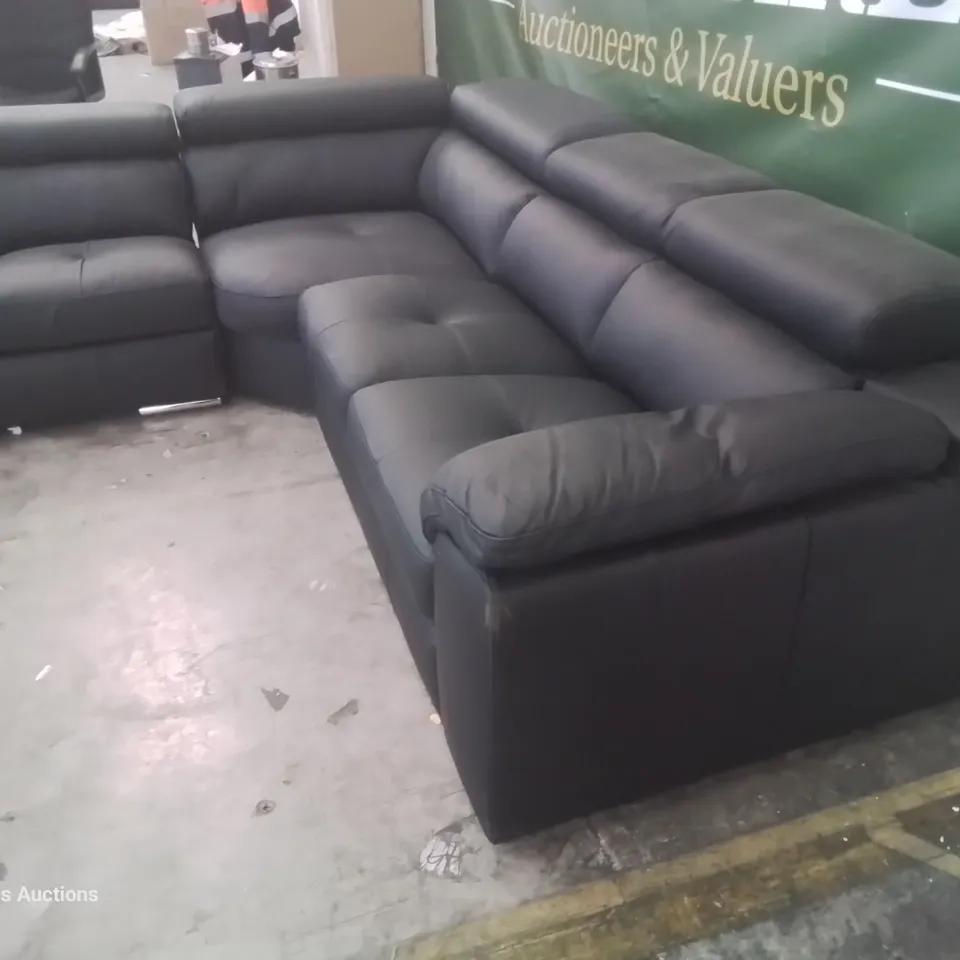 DESIGNER ITALIAN STYLE CORNER SOFA WITH ADJUSTABLE HEADRESTS BLACK LEATHER 