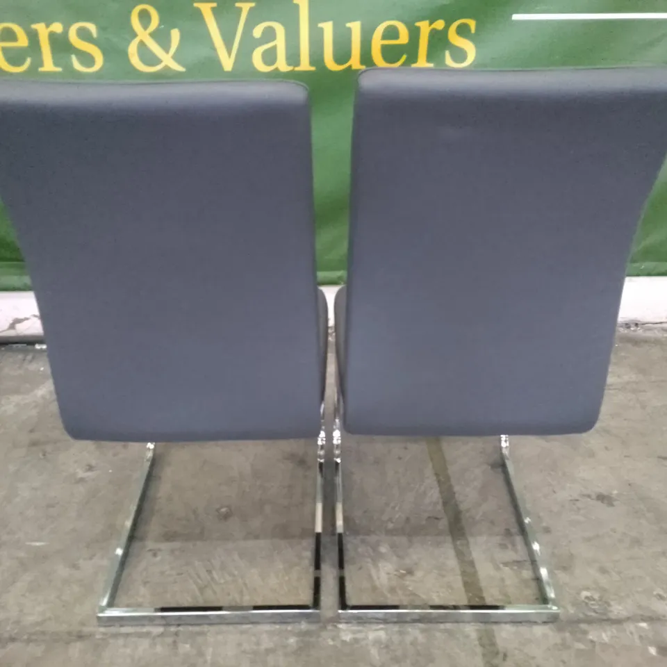 SET OF 2 NEW PERTH GREY LEATHER DINING CHAIRS (CHROME LEG)