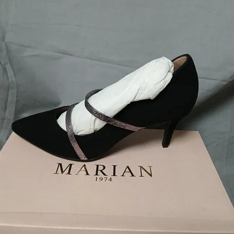 MARIAN 2705 ANTE NEGRO BLACK SUEDE PUMPS WITH GLITTER STRAPS – UK 7 (EU 40)