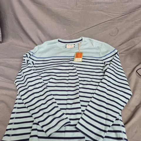 FAT FACE LONG SLEEVE STRIPED T-SHIRT – DK EGG BLUE, UK XL