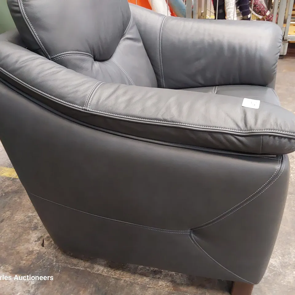 QUALITY BRITISH DESIGNER G PLAN JACKSON EASY CHAIR CAMBRIDGE PETROL BLUE LEATHER 