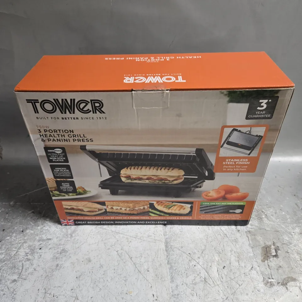 SEALED TOWER 750W 3 PORTION HEALTH GRILL & PANINI PRESS 