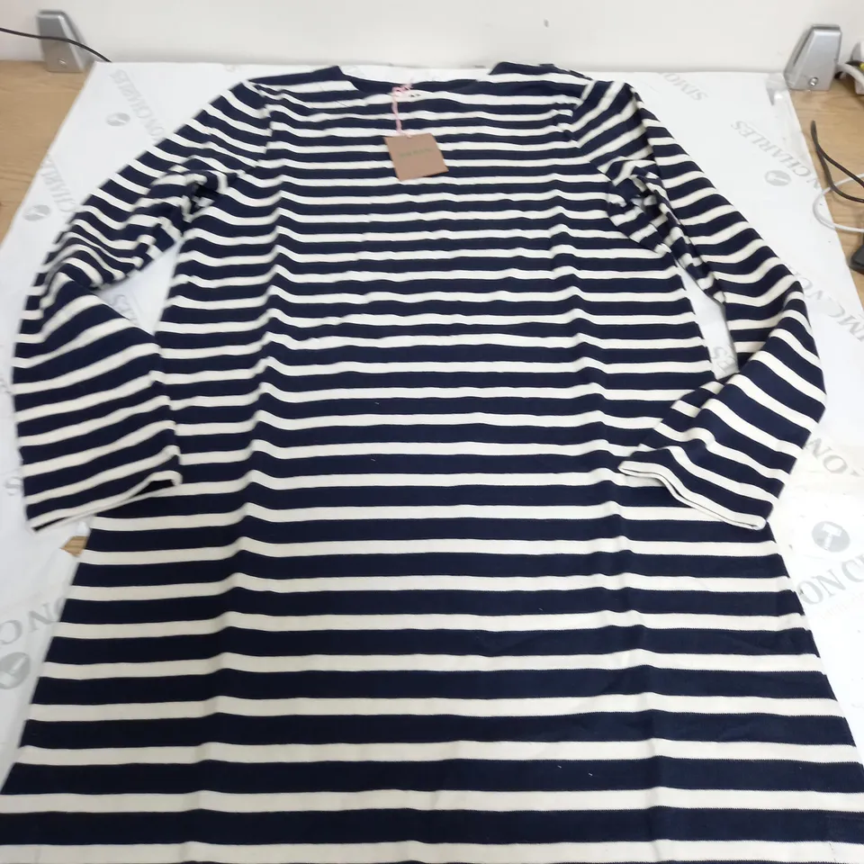 BODEN LONG SLEEVE OVERSIZED DRES TOP IN NAVY/WHITE STRIPES - UK10R