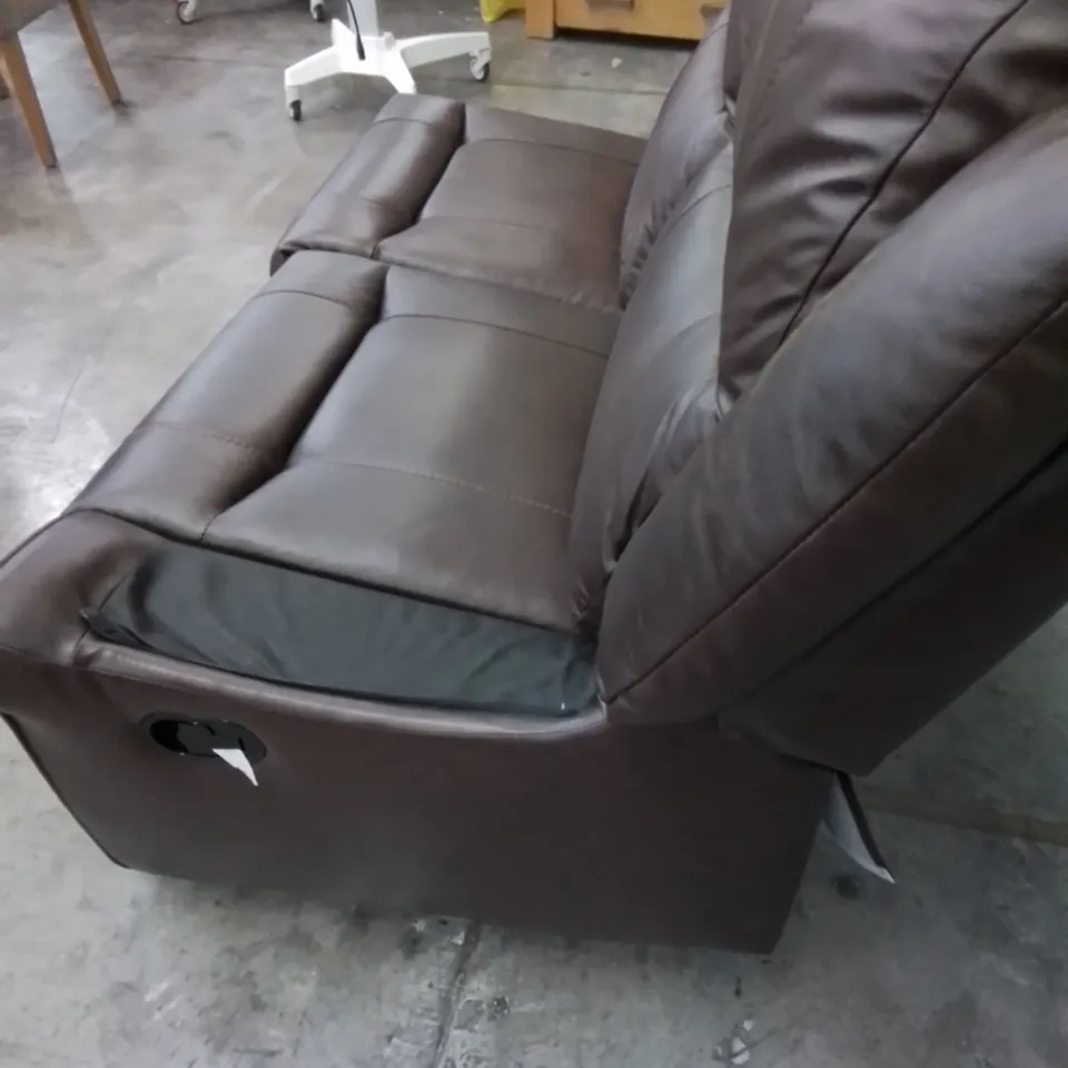 TWO DESIGNER DERBY SECTIONS, MANUAL RECLINER CHESTNUT LEATHER 