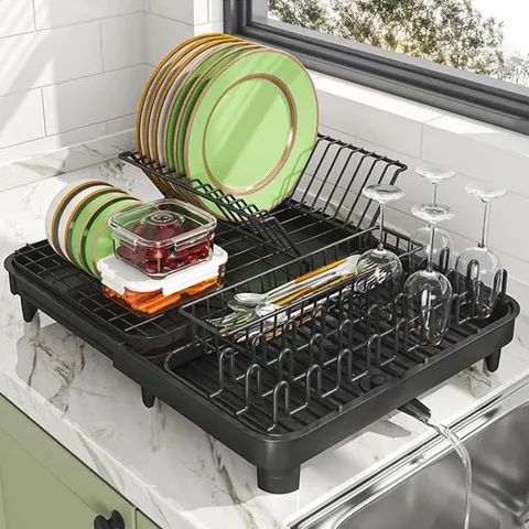 BOXED EXPANDABLE DRAINAGE RACK, SPACE-SAVING DISH RACK WITH DRAINBOARD (1 BOX)