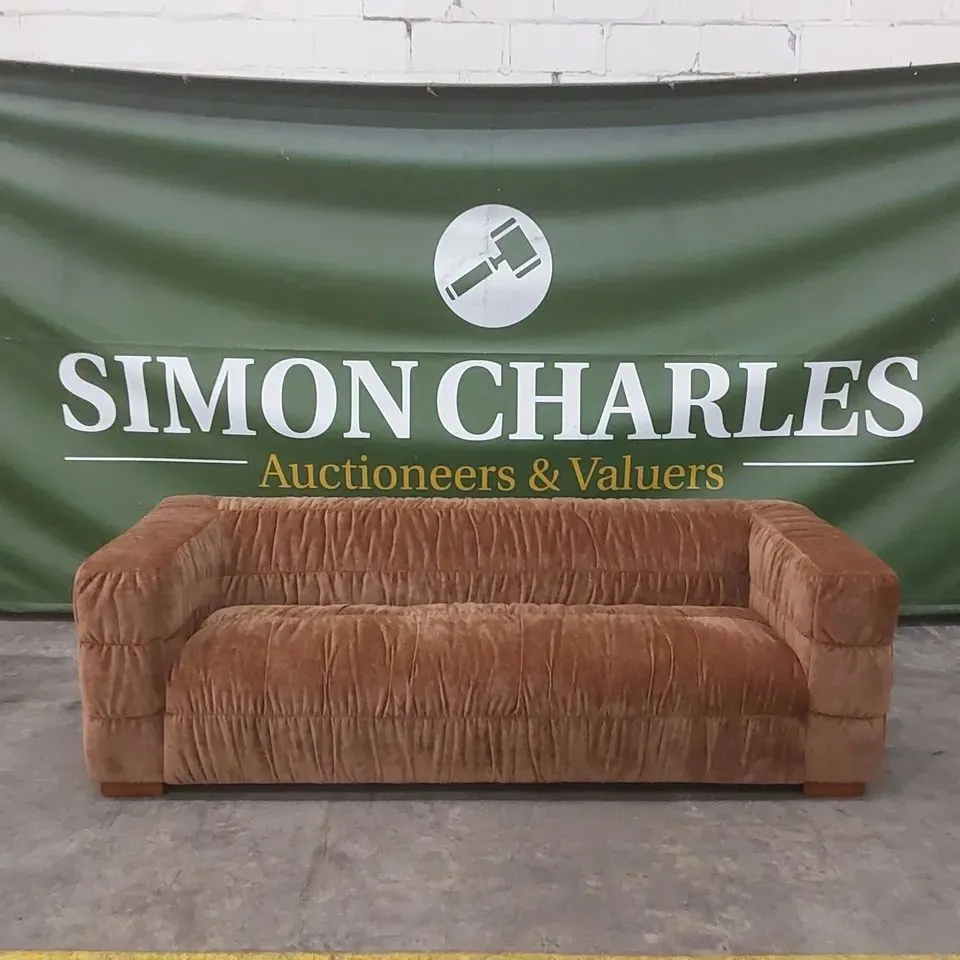 BRAND NEW BOXED PLAZA GRINZA 4 SEATER VELORE FABRIC SOFA - BRONZE (1 BOX)