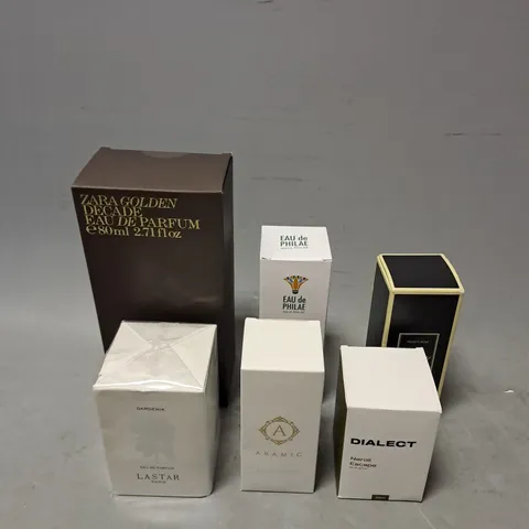 APPROXIMATELY 6 ASSORTED BOXED FRAGRANCES TO INCLUDE - ZARA GOLDEN DECADE - DIALECT NEROLI ESCAPE - VELVETY ROSE N014 - ETC