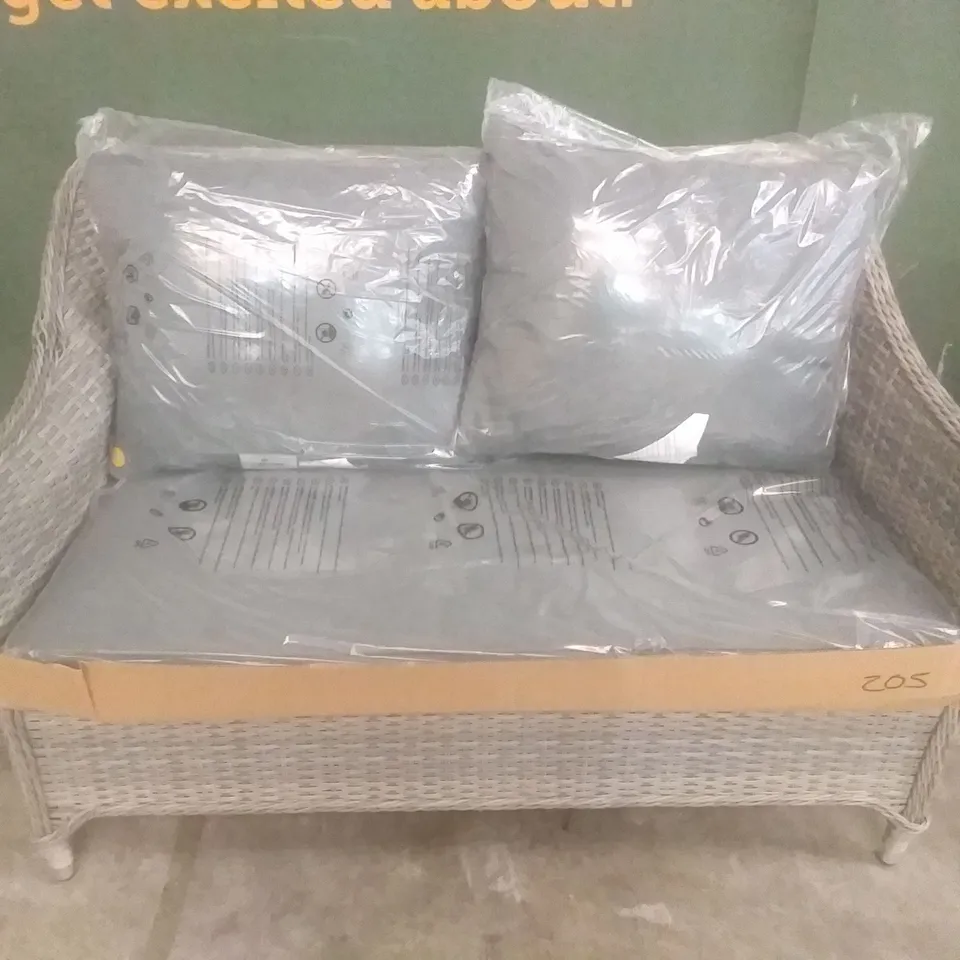 RATTAN 2 SEATER GARDEN CHAIR GREY WITH CUSHIONS