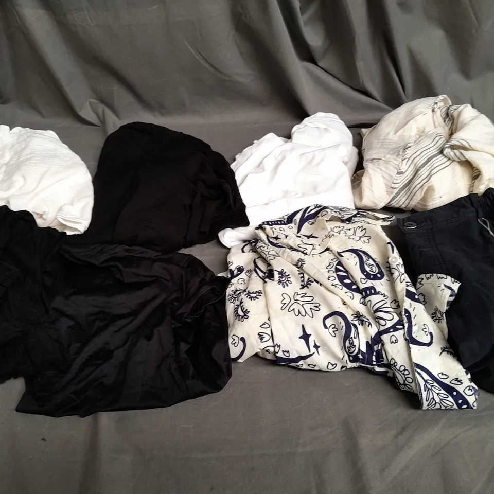BOX OF APPROXIMATELY 18 ASSORTED ITEMS TO INCLUDE - DRESSES , JUMPERS , AND  T-SHIRTS ETC