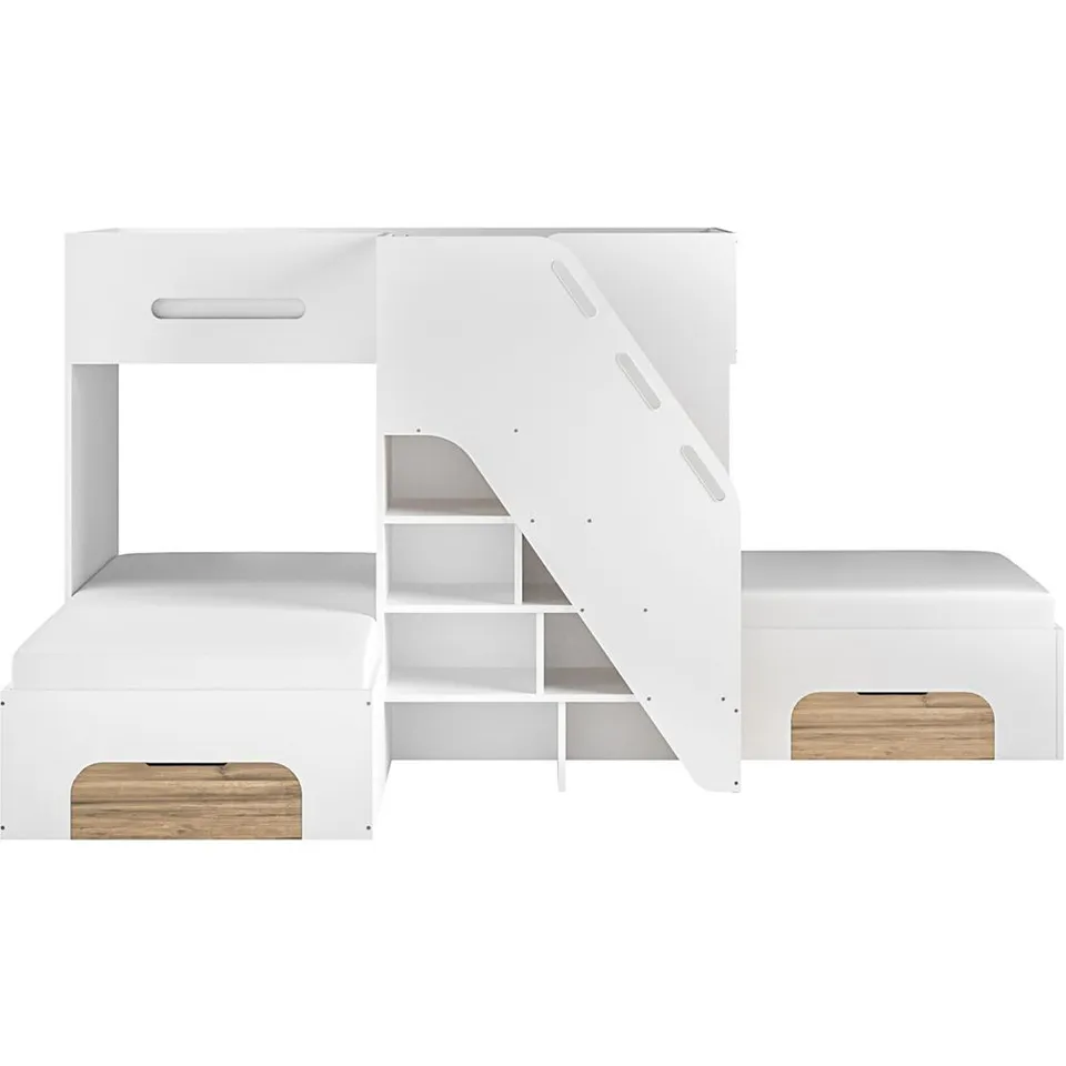 BOXED FLAIR MASON WHITE AND OAK STAIRCASE TRIPLE SLEEPER WITH STORAGE (7 BOXES)