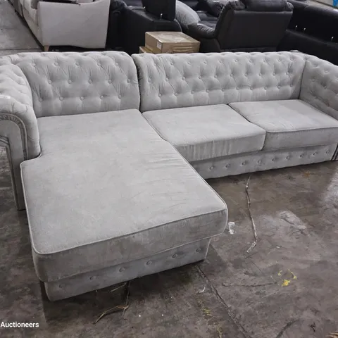 DESIGNER NEALY CHESTERFIELD STYLE CHAISE SOFA GREY FABRIC