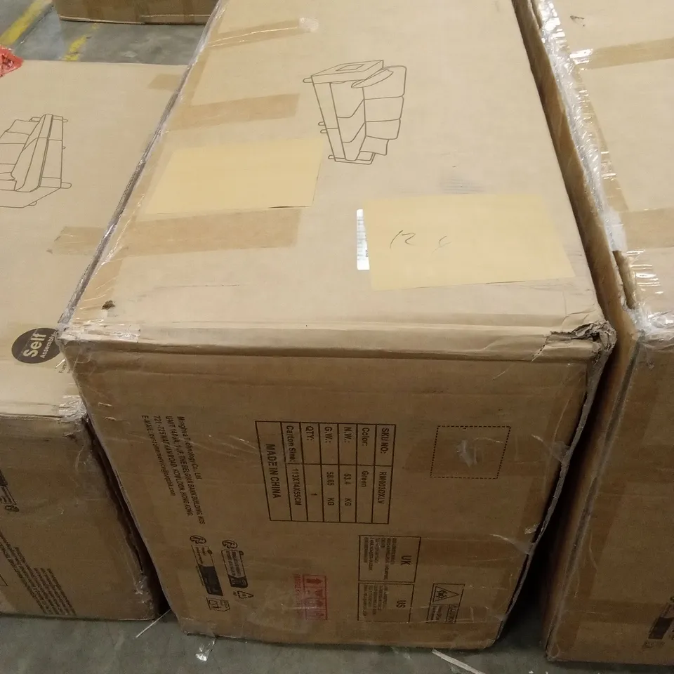 BOXED DESIGNER 3 SEATER FABRIC UPHOLSTERED SOFA - GREEN (1 BOX)