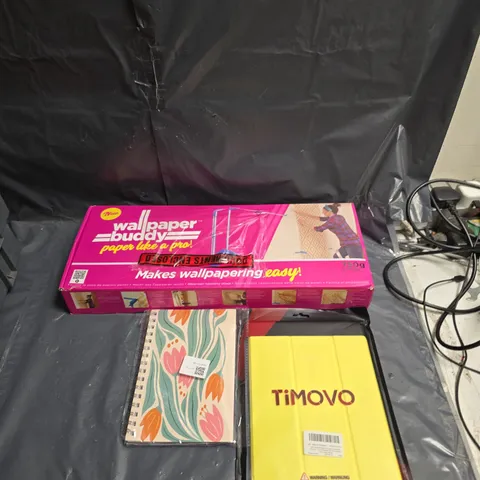 APPROXIMATELY 20 ITEMS INCLUDING A DIARY , AND TABLET CASE AND A WALLPAPER BUDDY WALLPAPERING KIT WITH ASSORTED CRAFT ITEMS.