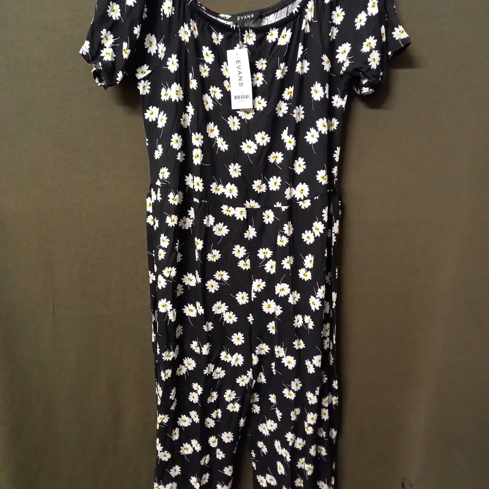 EVANS DAISY PRINT JUMPSUIT IN BLACK - UK 16