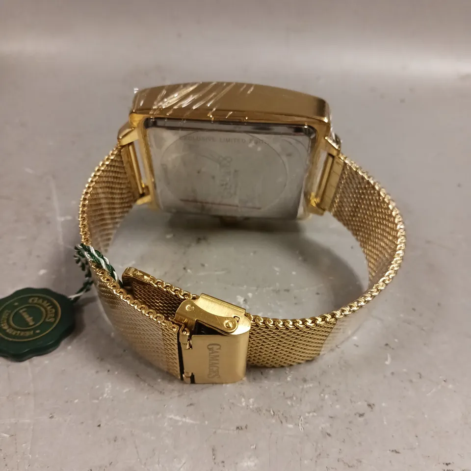 GAMAGES EXCLUSIVE NAVY DIAL GOLD COLOUR CASE WATCH 