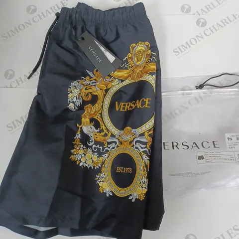 VERSACE LOMG BARQ SWIM SHORTS IN NAVY SIZE L