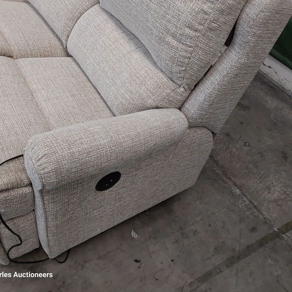 QUALITY BRITISH DESIGNER G PLAN NEWMARKET POWER RECLINING THREE SEATER SOFA LOOM CLAY FABRIC 
