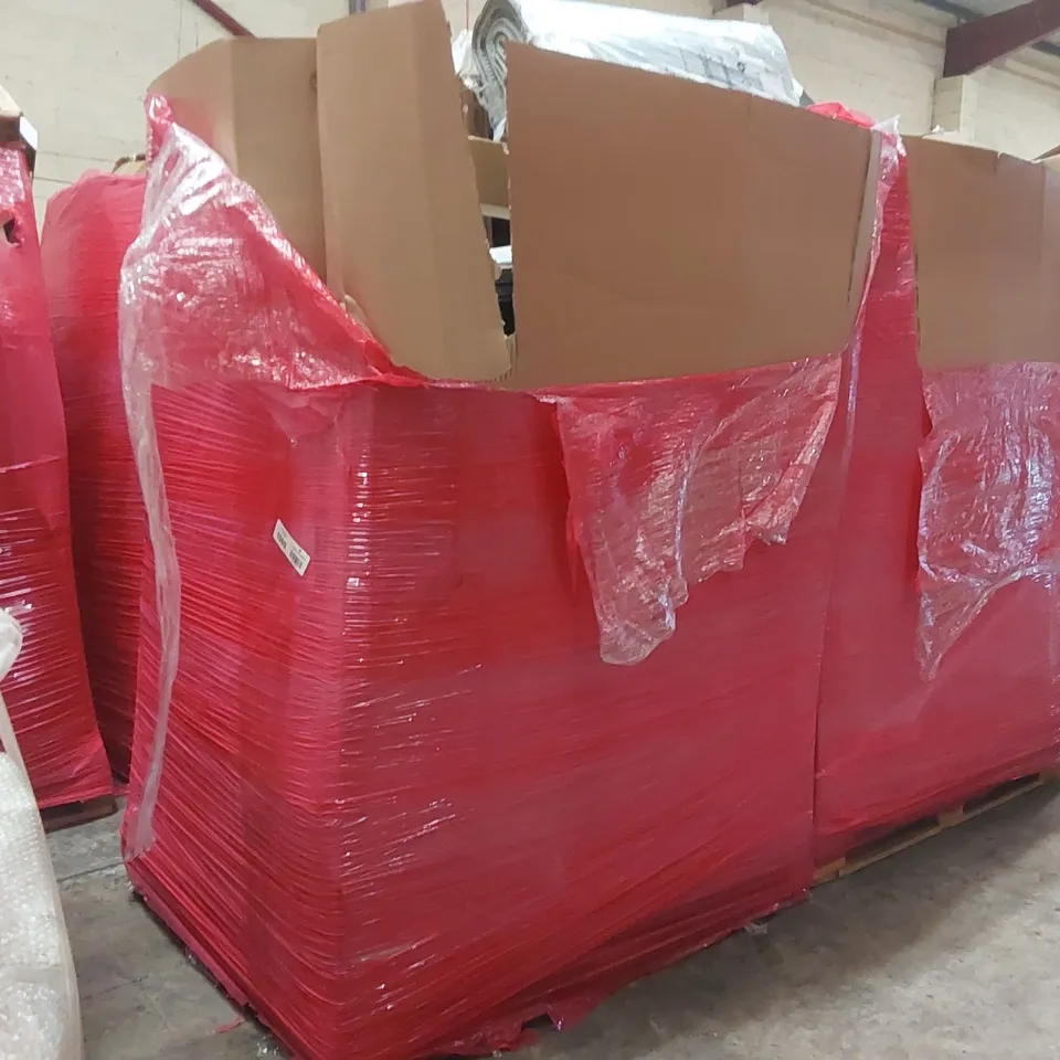 PALLET OF ASSORTED ITEMS INCLUDING: CEILING FAN LIGHT, BALANCE SCOOTER, MULTIFUNCTIONAL FITNESS BOARD, PULL-UP BARS, RUG, TOILET SAFETY RAILS ECT