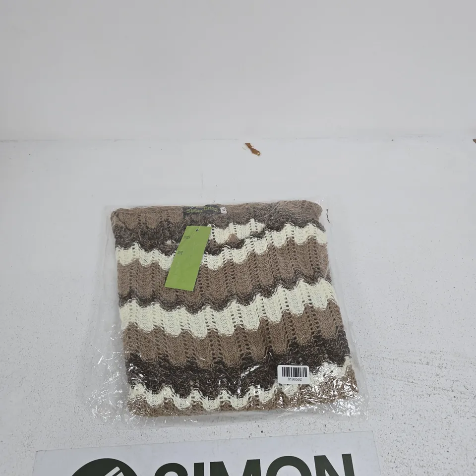 SUGAR CRISP KNITTED TOP - BROWN & CREAM CHEVRON, XL