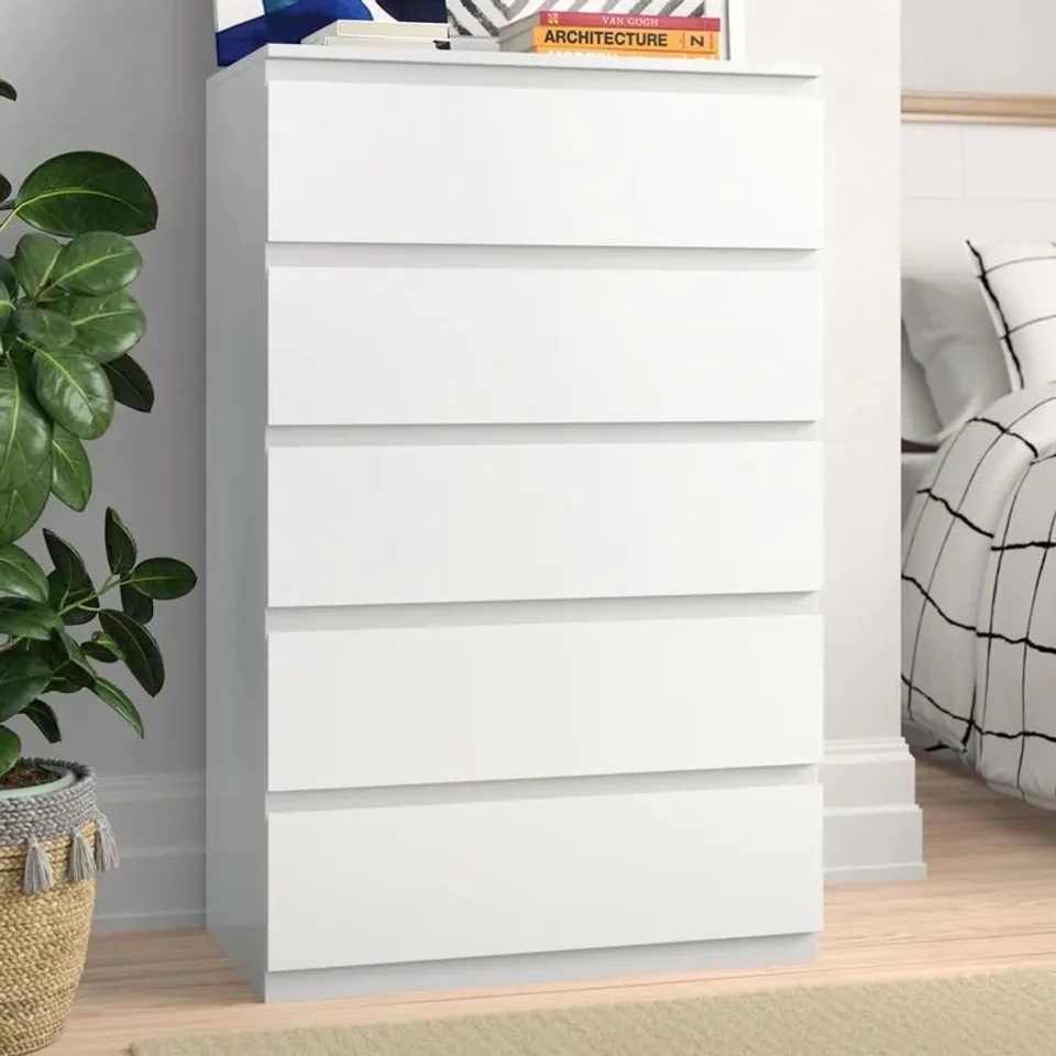 BOXED CUNHA DENVER 5 DRAWER 70CM WIDE CHEST - WHITE (2 BOXES) 