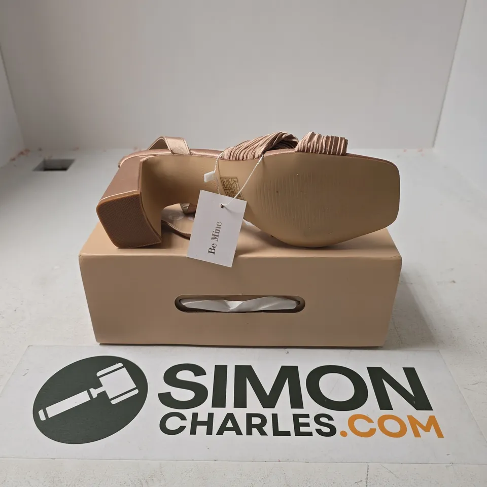 BOXED PAIR OF BE MINE DIVAA HEELS IN BLUSH SATIN - SIZE 8
