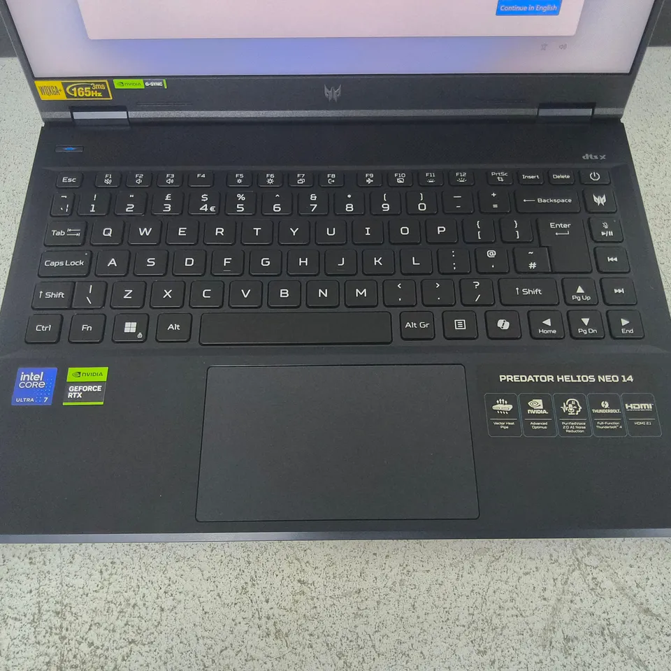 BOXED PREDATOR HELIOS NEO 14 INTEL ULTRA 7 GEFORCE RTX 4060 8GB VRAM 16BG LPDDR5X RAM LAPTOP IN ABYSSAL BLACK - PHN14-51-77Z6
