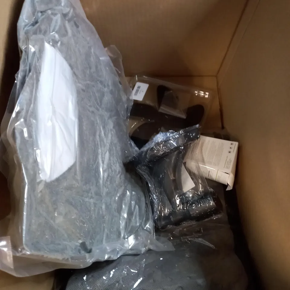 BOX OF APPROXIMATELY 10 ASSORTED HOUSEHOLD AND ELECTRICAL ITEMS TO INCLUDE HEATED PADS, IPAD 10 CASE, CHILD SAFETY LOCKS ETC